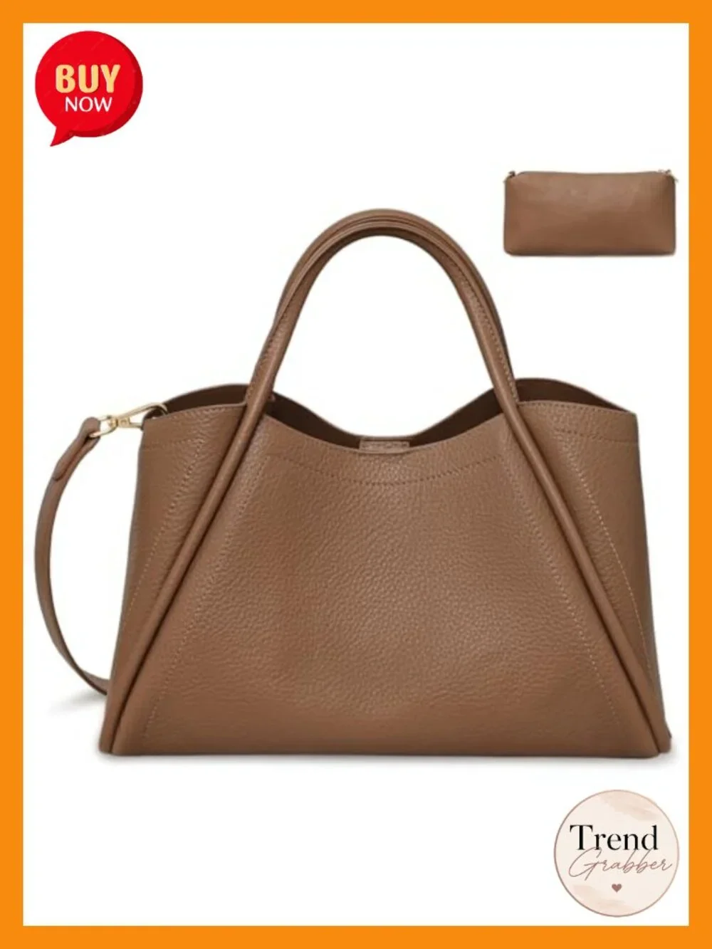 Faux Leather Satchel Crossbody Shoulder Bag with Adjustable Strap & Inner Pouch